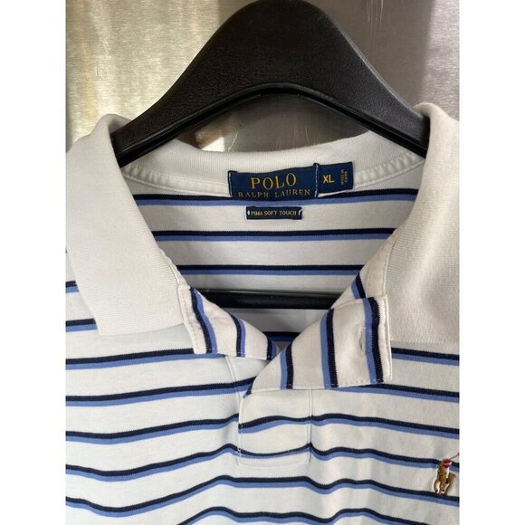 Polo Ralph Lauren Mens XL Pima Soft Touch Striped Polo Shirt 100% Cotton Blue‎ & - Picture 12 of 16